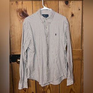 Ralph Lauren Men's Plaid Button Down LS Shirt - Cream and White